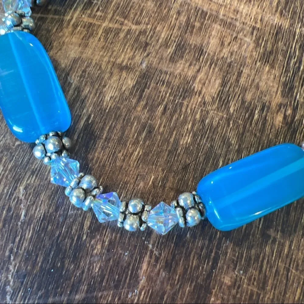 Handmade Denim Lapis and Swarovski Crystal Beaded Necklace